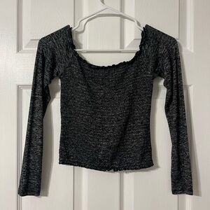 Hollister Gray Ribbed Fitted Long Sleeve Blouse